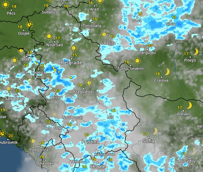 Kretanje nevremena u 20 sati