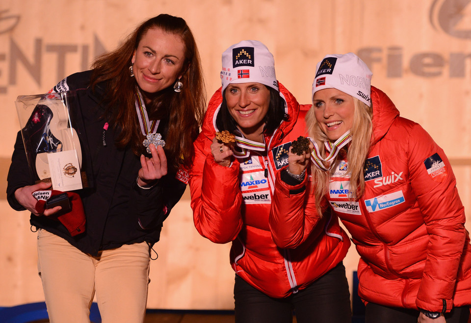 Justyna Kowalczyk, Marit Bjoergen i Therese Johaug w 2013 roku