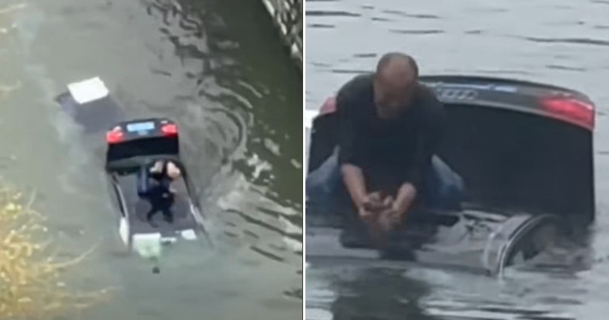 Wskoczył na dach tonącego auta z kamieniem w ręku. Miał jeden cel. Uratować kierowcę