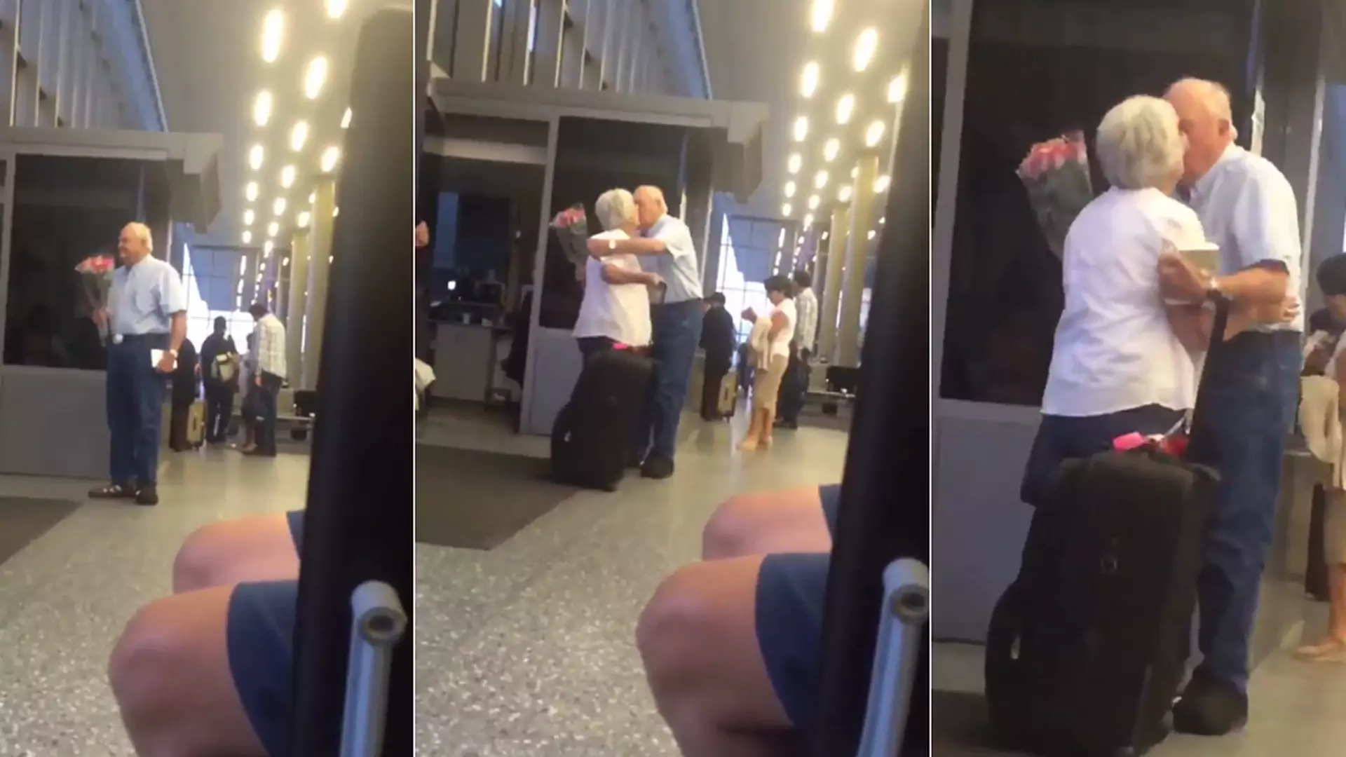 Prawdziwa miłość nie zna przemijania! Oto jak starszy mężczyzna powitał swoją żonę na lotnisku - WIDEO