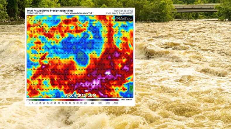 Ostatni tydzień lipca zapowiada się bardzo deszczowo (mapa: wxcharts.com)