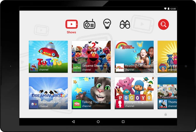 YouTube Kids oferuje prosty i przejrzysty interfejs