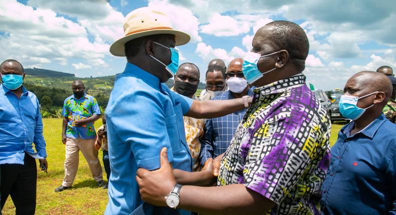 Former Prime Minister Raila Odinga received by Interior CS Fred Matiang'i in Nyamira county