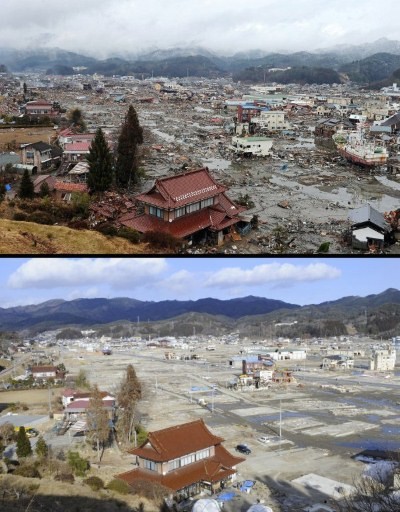 Rok po tragedii w Japonii - zdjęcia przed i po