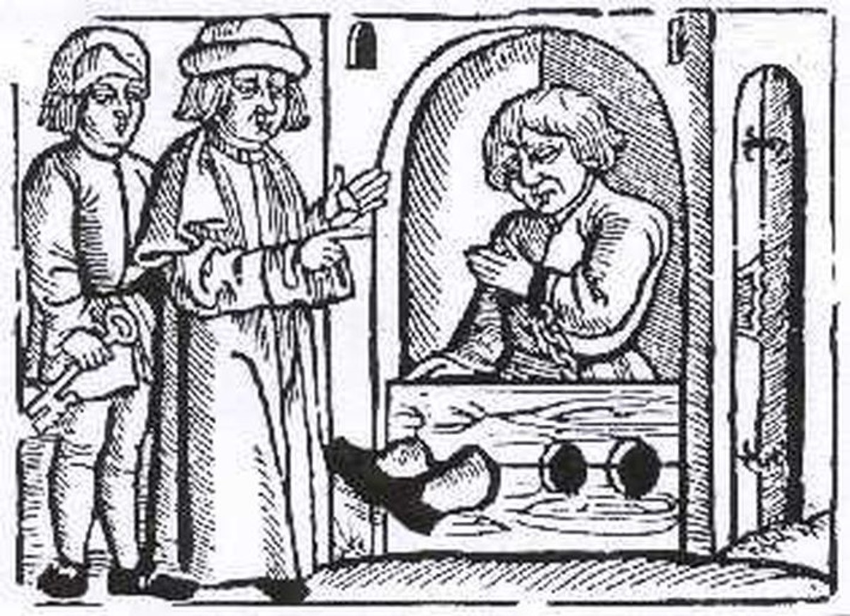 "Chłop w dybach", Biernat z Lublina w: "Żywot Ezopa Fryga", Kraków 1578 - Autor :Piotr VaGla Waglowski, licencja: Domena publiczna