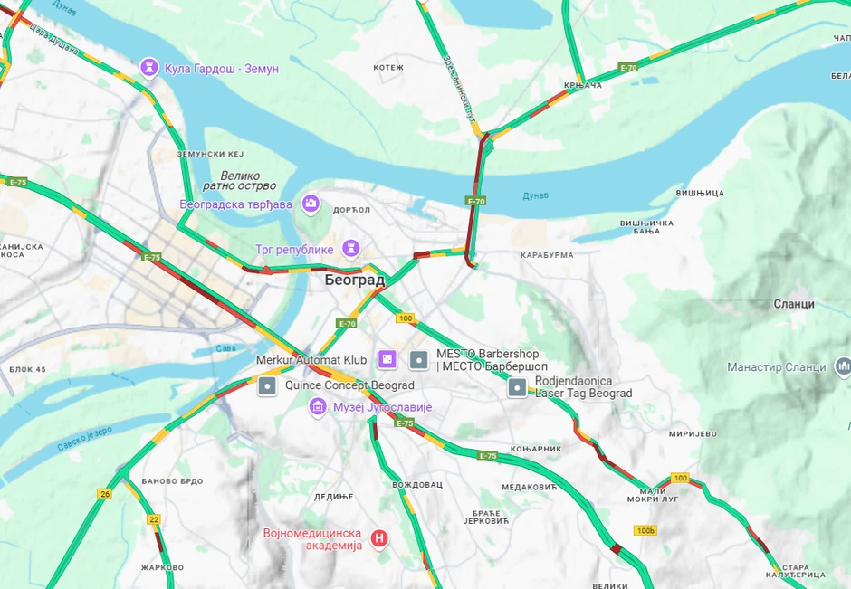 Mapa gužve u Beogradu