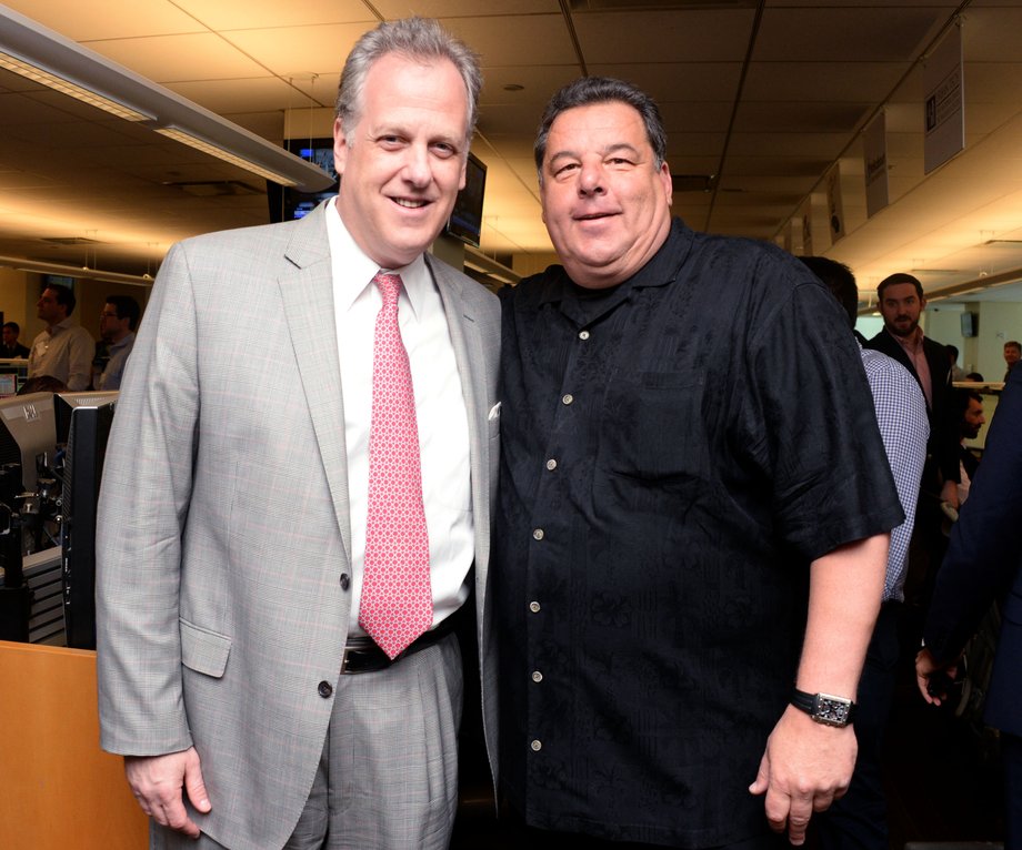 Sportscaster Michael Kay poses with actor Steve Schirripa.