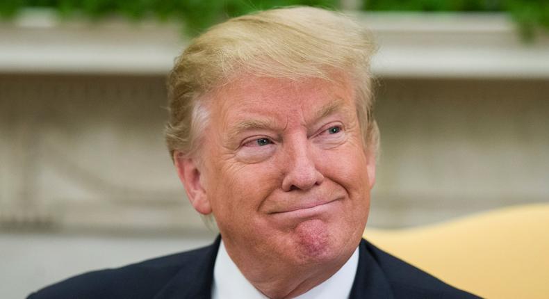 President Donald Trump smiles during a meeting with Slovak Prime Minister Peter Pellegrini in the Oval Office of the White House, Friday, May 3, 2019, in Washington. (AP Photo/Alex Brandon)