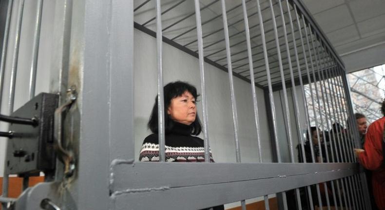 Galyna Kovalenko, 52-year-old Ukrainian language teacher, is seen during the hearing at the court in eastern Ukrainian city of Kharkiv on November 23, 2016