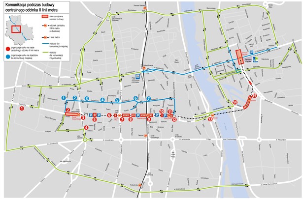 Komunikacja podczas budowy centralnego odcinka II linii metra - fot. matreiały prasowe Urzędu Miasta