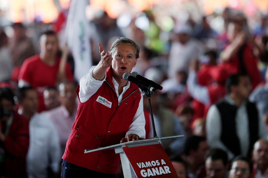 Alfredo del Mazo, Institutional Revolutionary Party (PRI) candidate for the governor of the State of Mexico, addresses the audience at his closing campaign rally in Ecatepec in the State of Mexico, May 31, 2017.