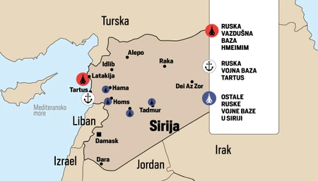 Mapa - ruske baze u Siriji