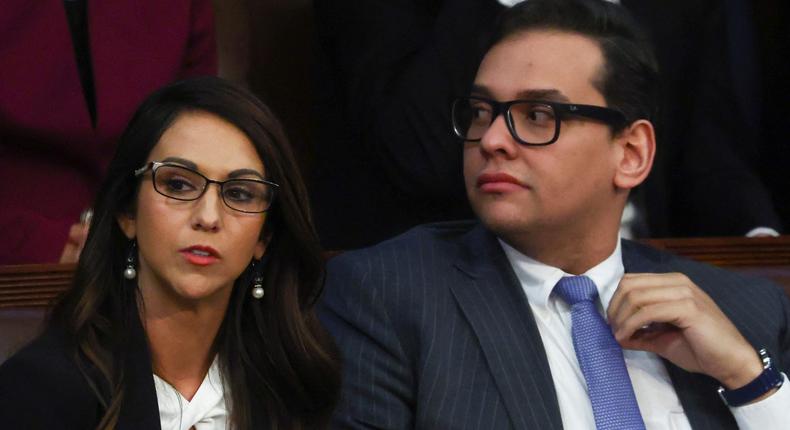U.S. Reps. Lauren Boebert and Rep. George Santos on the House floor in January 2023. Both have defended Trump after his indictment and both are seen as vulnerable in 2024.Evelyn Hockstein/REUTERS