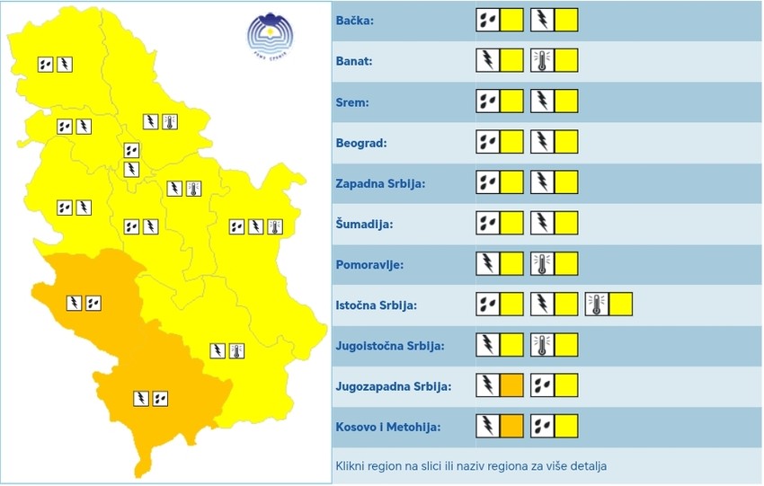 Meteoalarm za subotu, 30. avgust