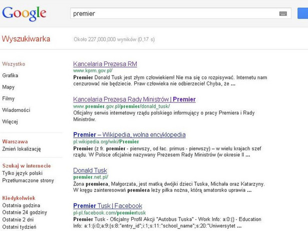 Szukasz premiera w Google? Dostaniesz "złego człowieka"