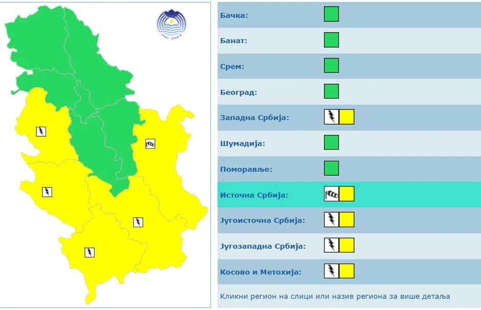 Meteoalarm za četvrtak