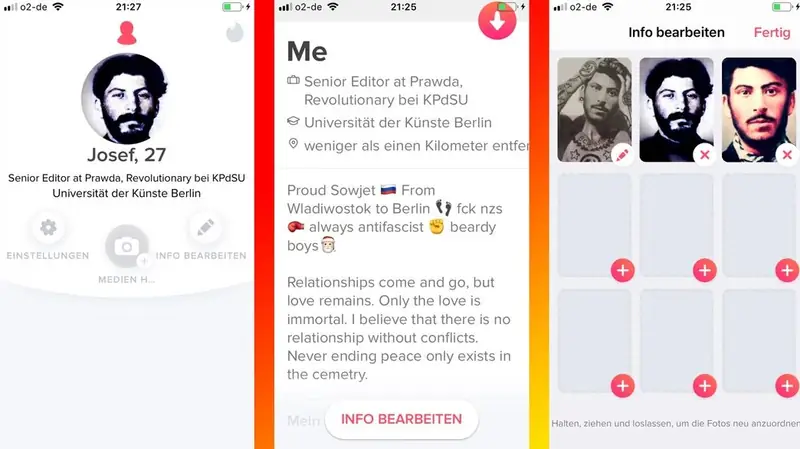 Screen z konta Józefa Stalina na Tinderze