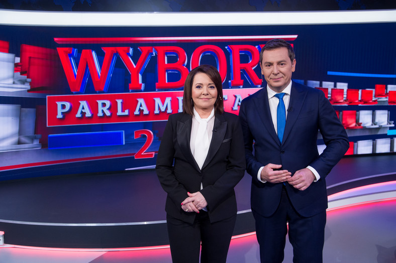 Danuta Holecka i Michał Adamczyk w studiu TVP