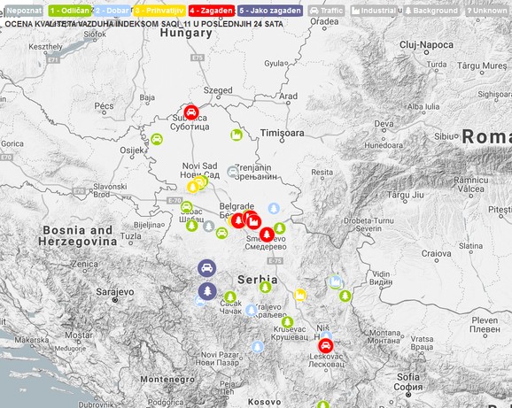 Zagađenje vazduha danas u Srbiji prema domaćoj agenciji SEPA