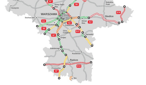 Mapa stanu budowy dróg w woj. mazowieckim