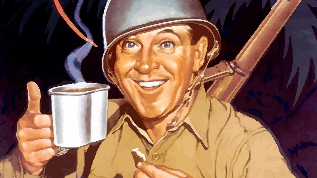 Amerykański żołnierz z kawą 