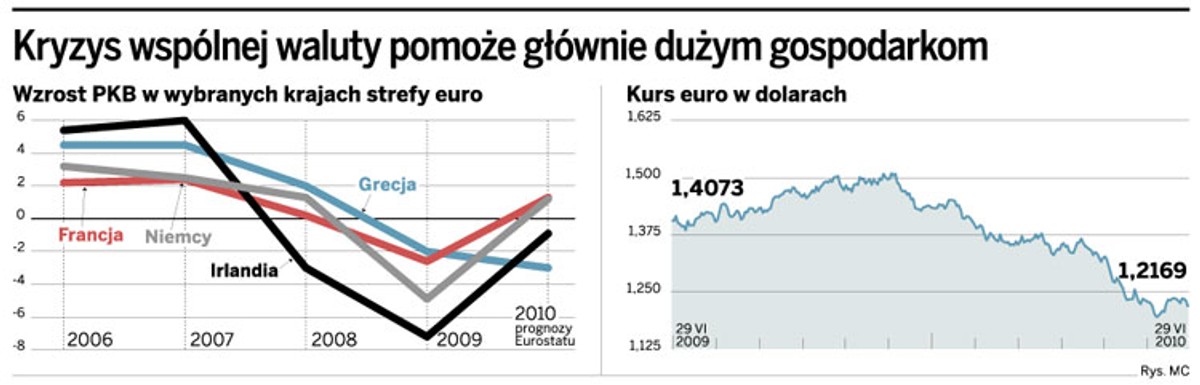 Kryzys wspólnej waluty pomoże głównie dużym gospodarkom