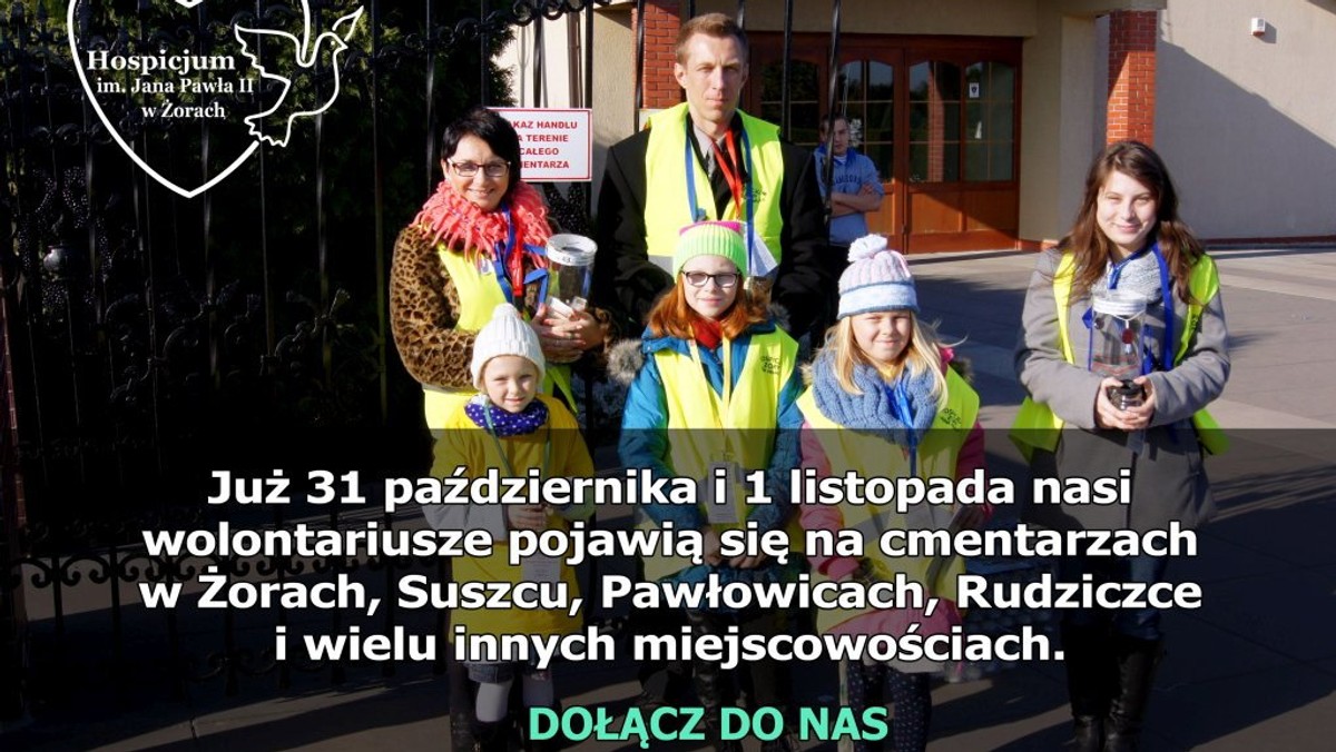 Tradycyjnie, 1 listopada na cmentarzach w Żorach i okolicznych miejscowościach, będzie można spotkać wolontariuszy żorskiego Hospicjum im. Jana Pawła II. Młodzi ludzie, a często i całe rodziny będą zbierać środki pieniężne na funkcjonowanie placówki. Co ważne, każdy może zasilić grono kwestujących!