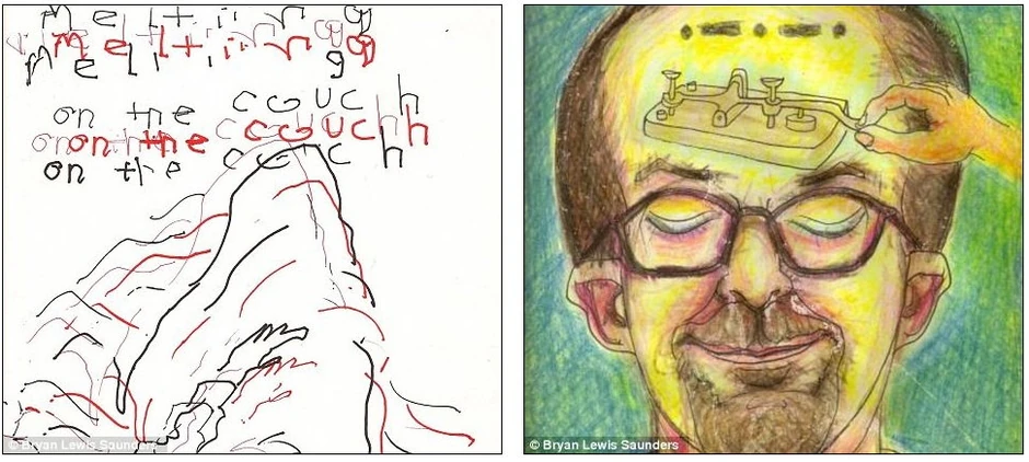 Rad "Melting on the Couch" (topljenje na kauču) nastao je pod uticajem hidromorfona, dok je desni crtež rezultat korišćenja hašišovog ulja