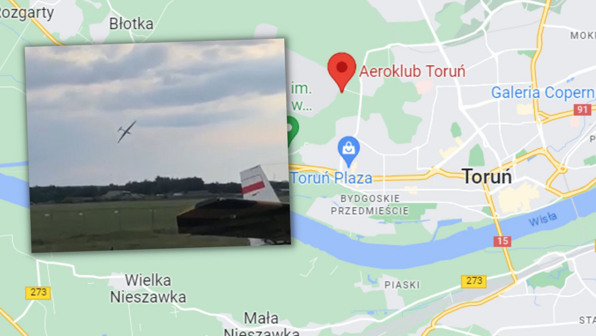 Wypadek na lotnisku w Toruniu. Pilot szybowca się katapultował
