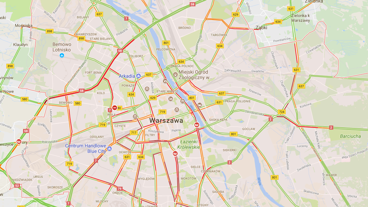 google maps korki warszawa