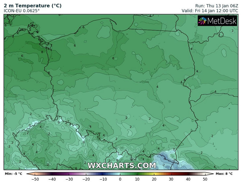 Temperatura wszędzie wyraźnie przekroczy 0 st. C