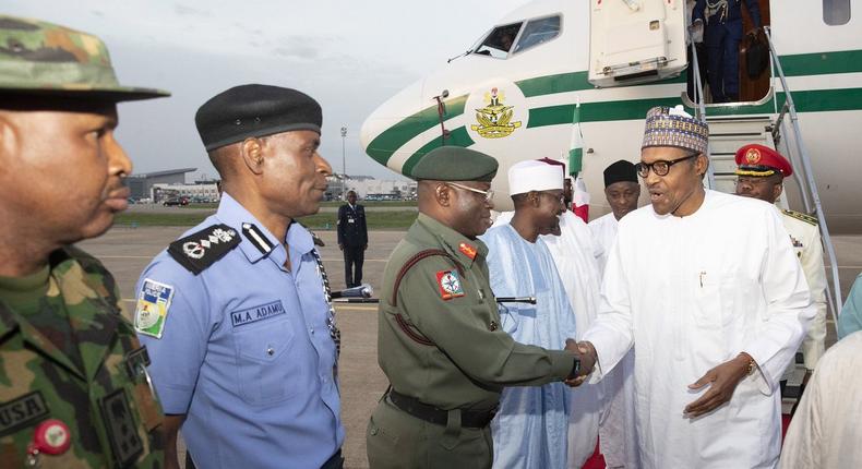 President Buhari and his wife Aisha returned to Abuja from Saudi Arabia (Twitter @NGRPresident)