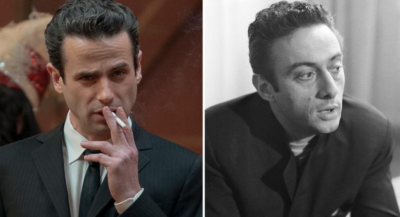 Luke Kirby and the real Lenny Bruce in 1962, four years before his death at age 40.Prime Video, Daily Herald/Mirrorpix via Getty Images