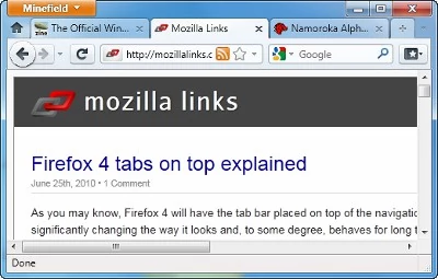 Firefox 4 to m.in. nowy schemat graficzny integrujący się z Aero Glass w Windows Vista i 7. Pomysł z zakładkami u góry wydaje się być jednak kontrowersyjny.