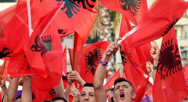 Supporters attend a campaign rally of Albania's Prime Minister ahead of the upcoming general election in Durres