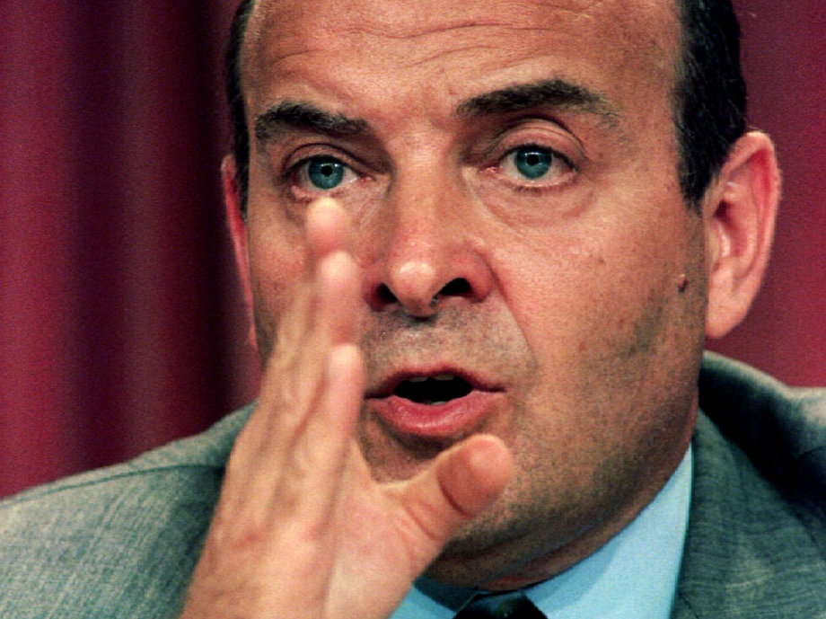 Economy Minister Domingo Cavallo during a news conference, where he presented Argentina's 1994 economic balance.