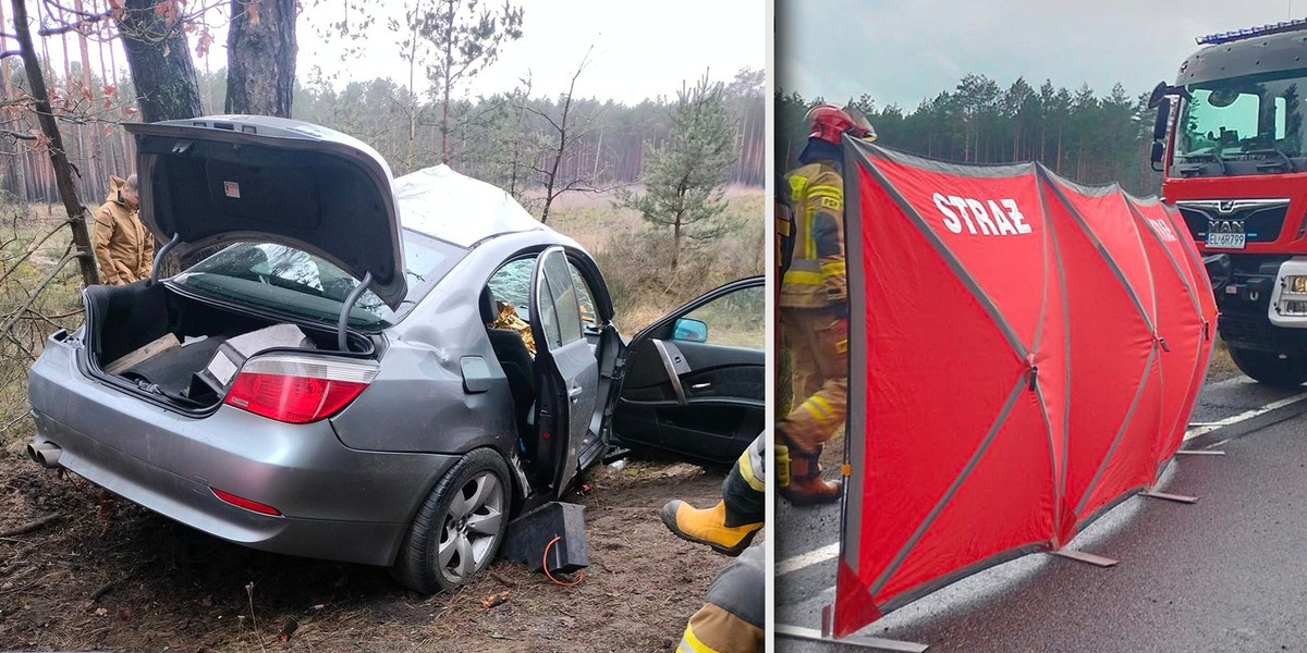 Wypadek bmw w Anielinie. Zginął 23-letni strażak OSP. Jego ojciec trafił do szpitala. 