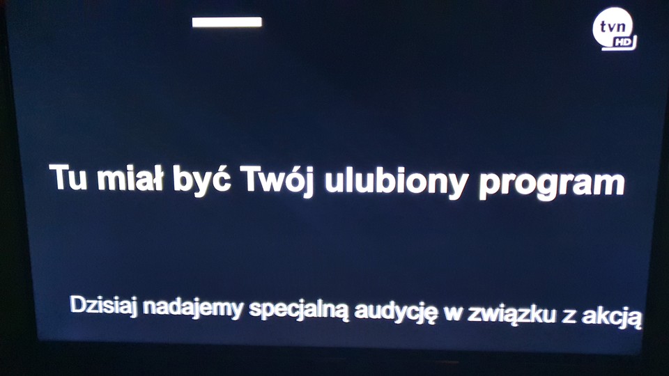 Komunikat po włączeniu TVN