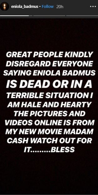 Eniola Badmus debunks rumours of her death [Instagram/EniolaBadmus] 