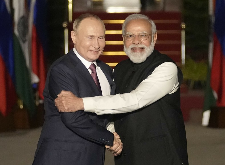 Premier Indii Narendra Modi z prezydentem Rosji, Władimirem Putinem. (2021)