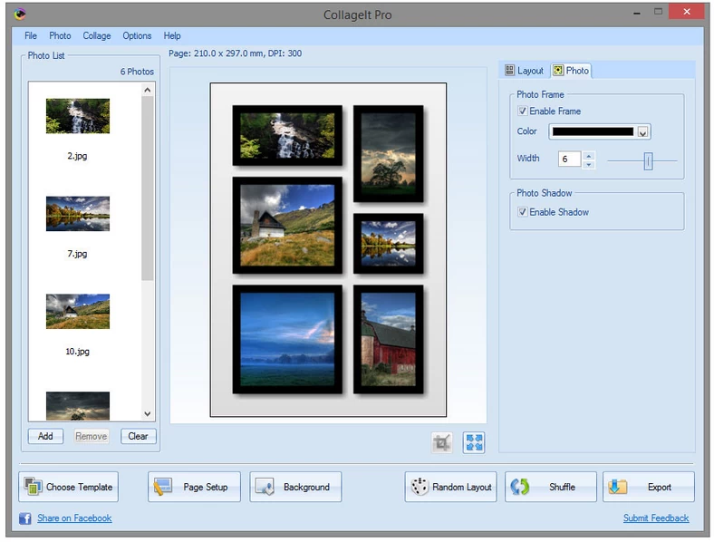 Główne okno programu do tworzenia kolaży ze zdjęć - CollageIt Pro