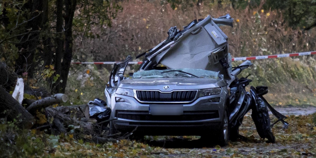 Młoda para wraz z psem została przygnieciona przez drzewo w czasie wichury. 