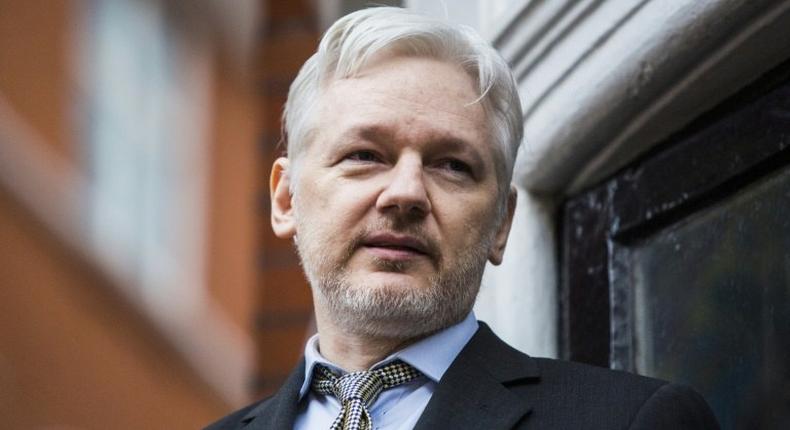 WikiLeaks founder Julian Assange pictured on the balcony of the Ecuadorian embassy in central London in 2016