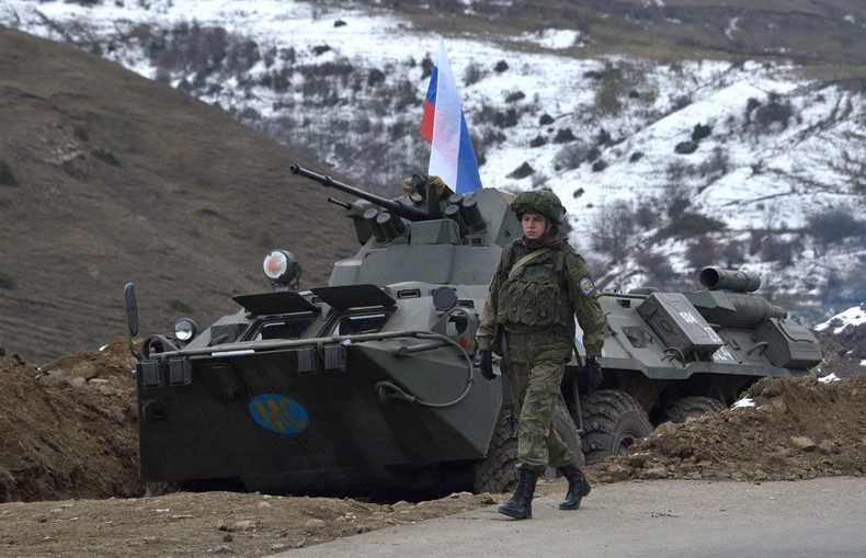 Russian peacekeepers at a checkpoint in Nagorno-Karabakh in November 2020.KAREN MINASYAN/AFP via Getty Images