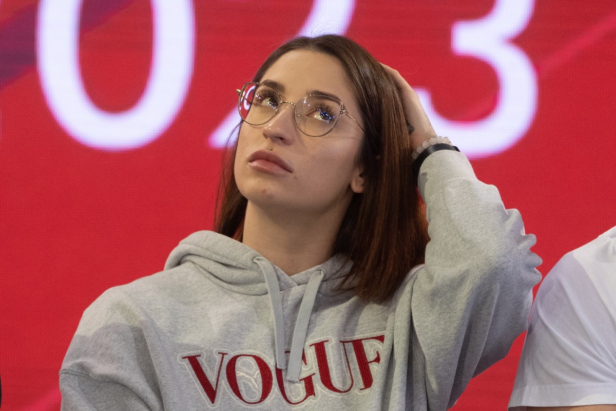 Ewa Swoboda podczas konferencji prasowej uczestników mityngu Orlen Cup Łódź 2023