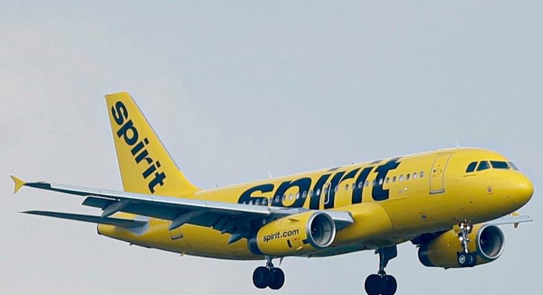 A Spirit Airlines aircraft landing.
