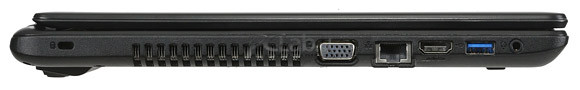 Lewa strona: zamek Kensington, D-sub, RJ-45, HDMI, USB 3.0, audio 