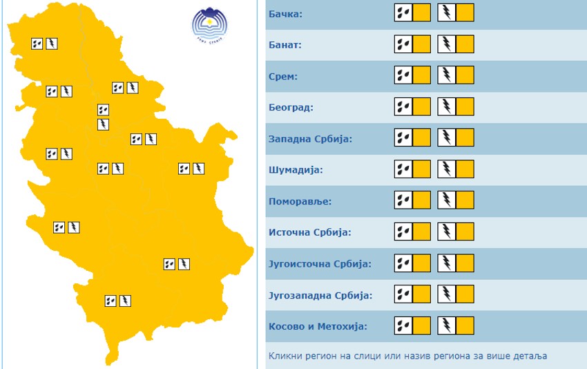 Meteoalarm za danas: Opasno vreme u celoj Srbiji
