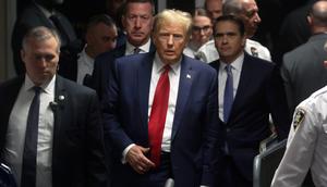 Former Pres. Donald Trump attends a hearing in his felony hush money case in Manhattan on Feb. 15, 2024.Spencer Platt/Getty Images