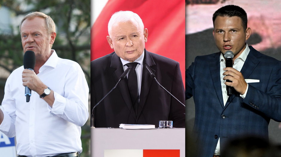 Donald Tusk, Jarosław Kaczyński i Sławomir Mentzen